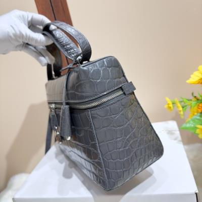 wholesale quality loro piana extra bag l27 alligator crystal grey silver hardware